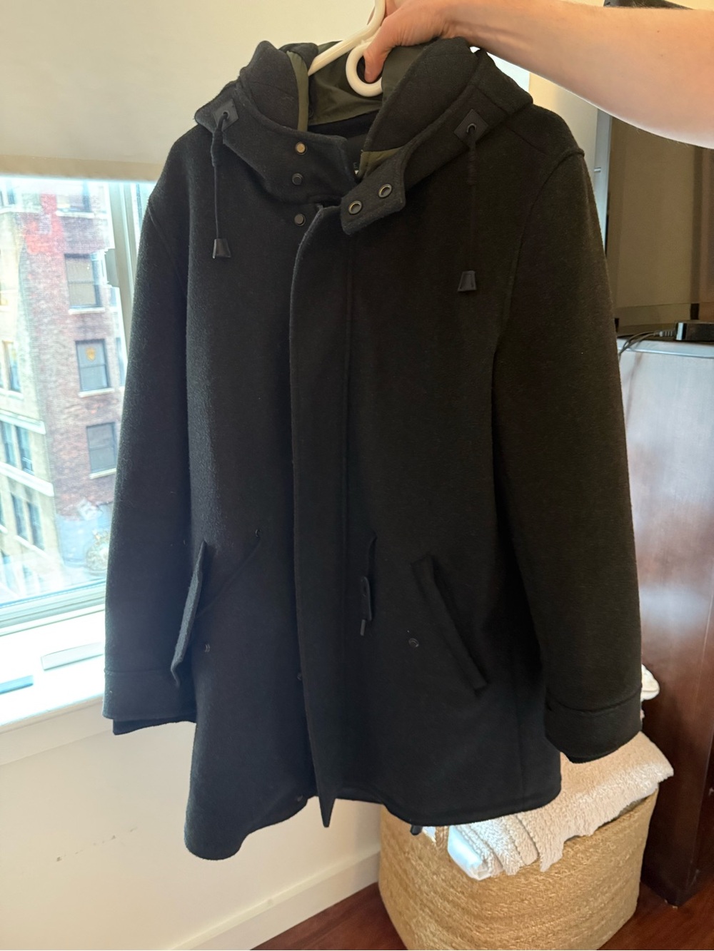 Men’s Cole Haan Black Hooded Wool Pea Coat